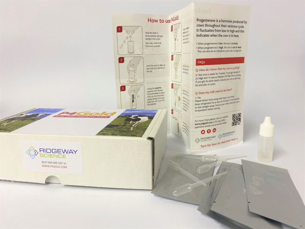 P4Gold is a farm-side progesterone test in milk for heat detection.